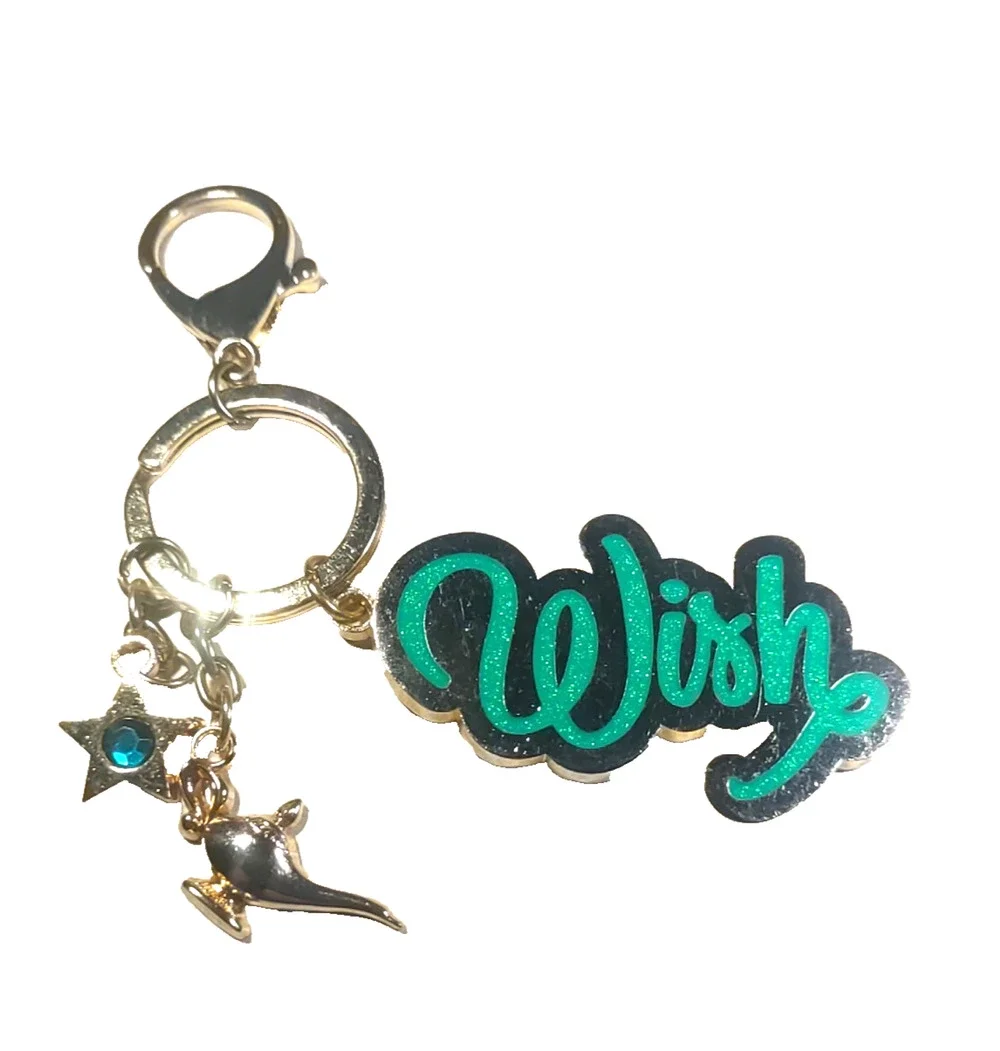 Wish Keychain AL ladens Lamp Star Gold Tone Green Charms
